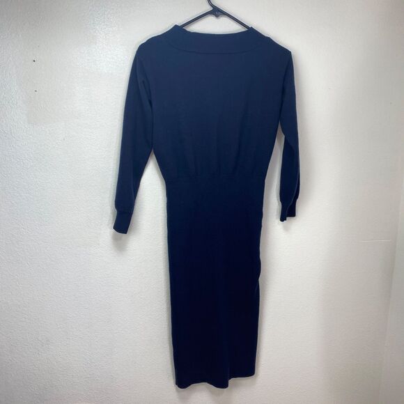 Yumomo Dark Blue Soft Knit Bodycon Dress Sm Knee Length Long Sleeves Chic Goth - Picture 9 of 10